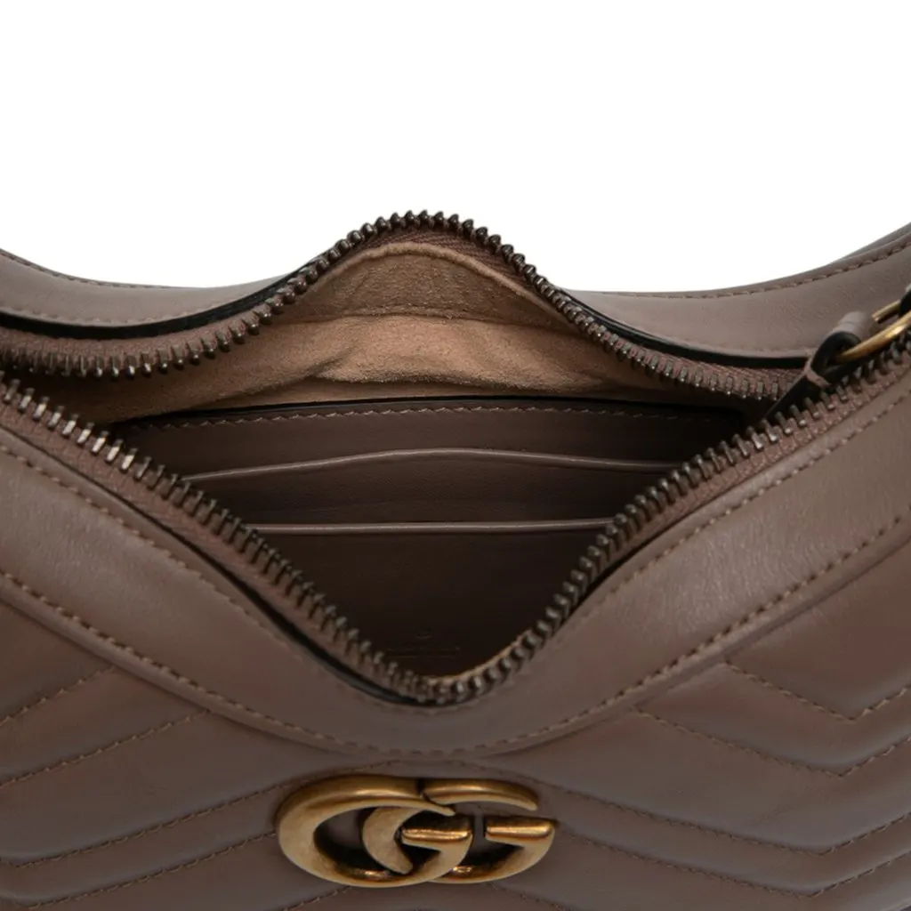 Gucci Mini GG Marmont Matelasse Calfskin Half Moon Bag Brown Leather Very good - Model View