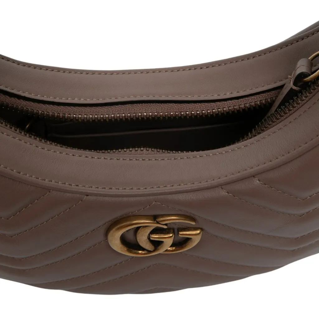 Gucci Mini GG Marmont Matelasse Calfskin Half Moon Bag Brown Leather Very good - Box View