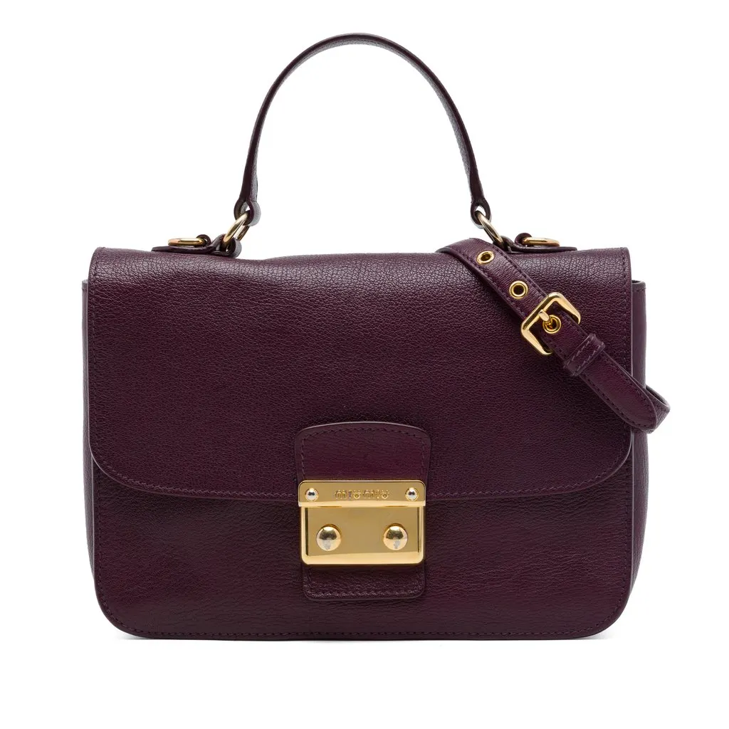 Miu Miu Goatskin Madras Push Lock Top Handle Satchel Purple Leather Very good - Front View