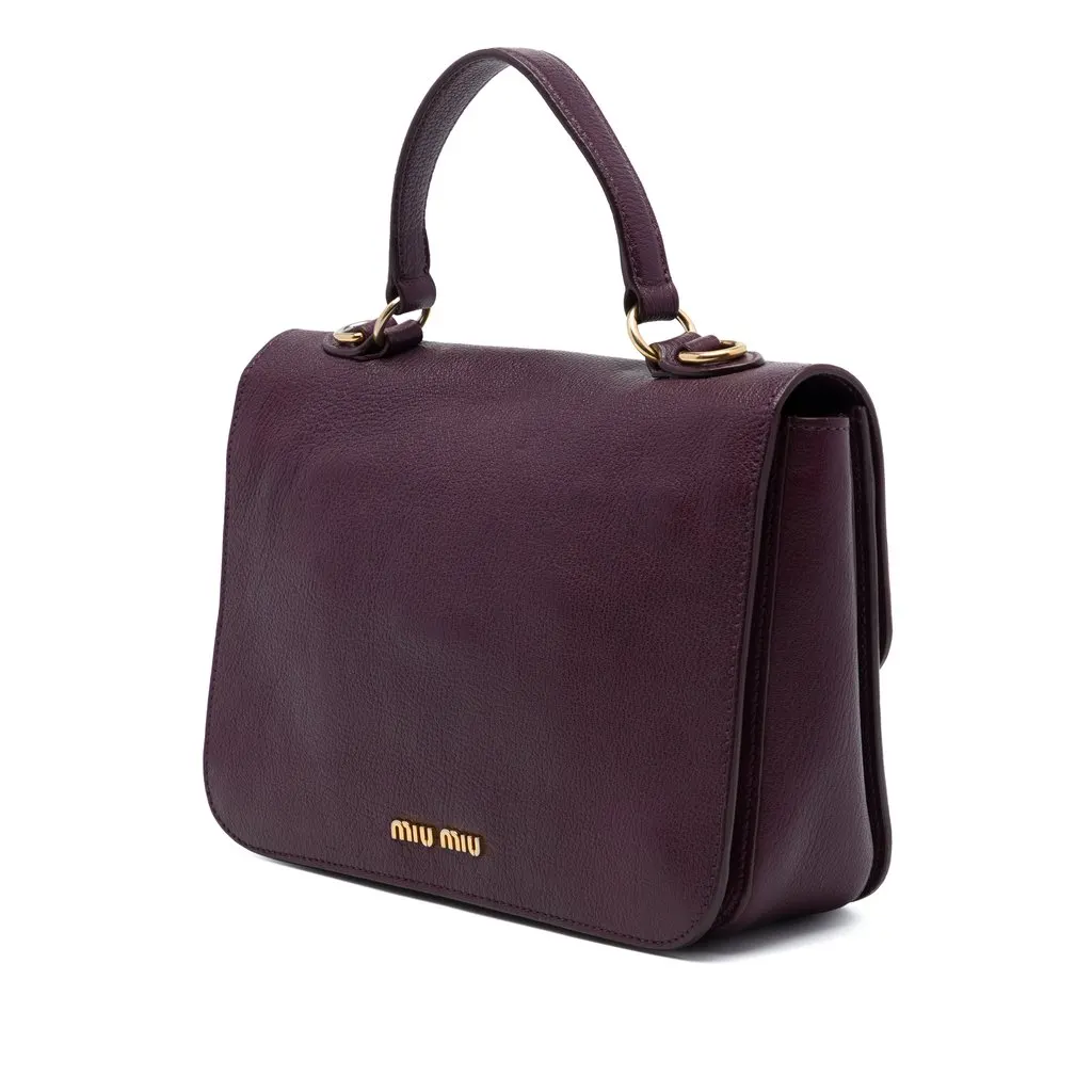 Miu Miu Goatskin Madras Push Lock Top Handle Satchel Purple Leather Very good - Back View