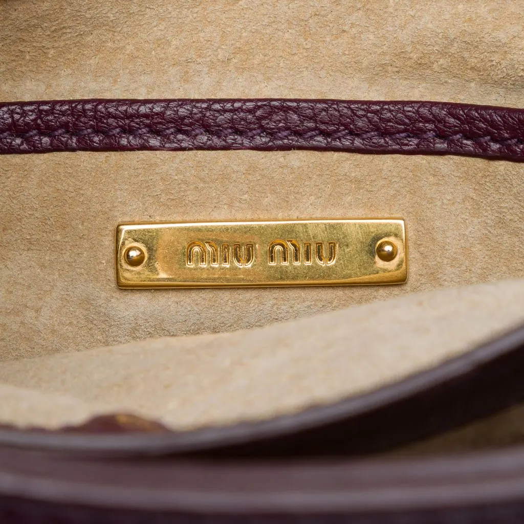 Miu Miu Goatskin Madras Push Lock Top Handle Satchel Purple Leather Very good - Model View