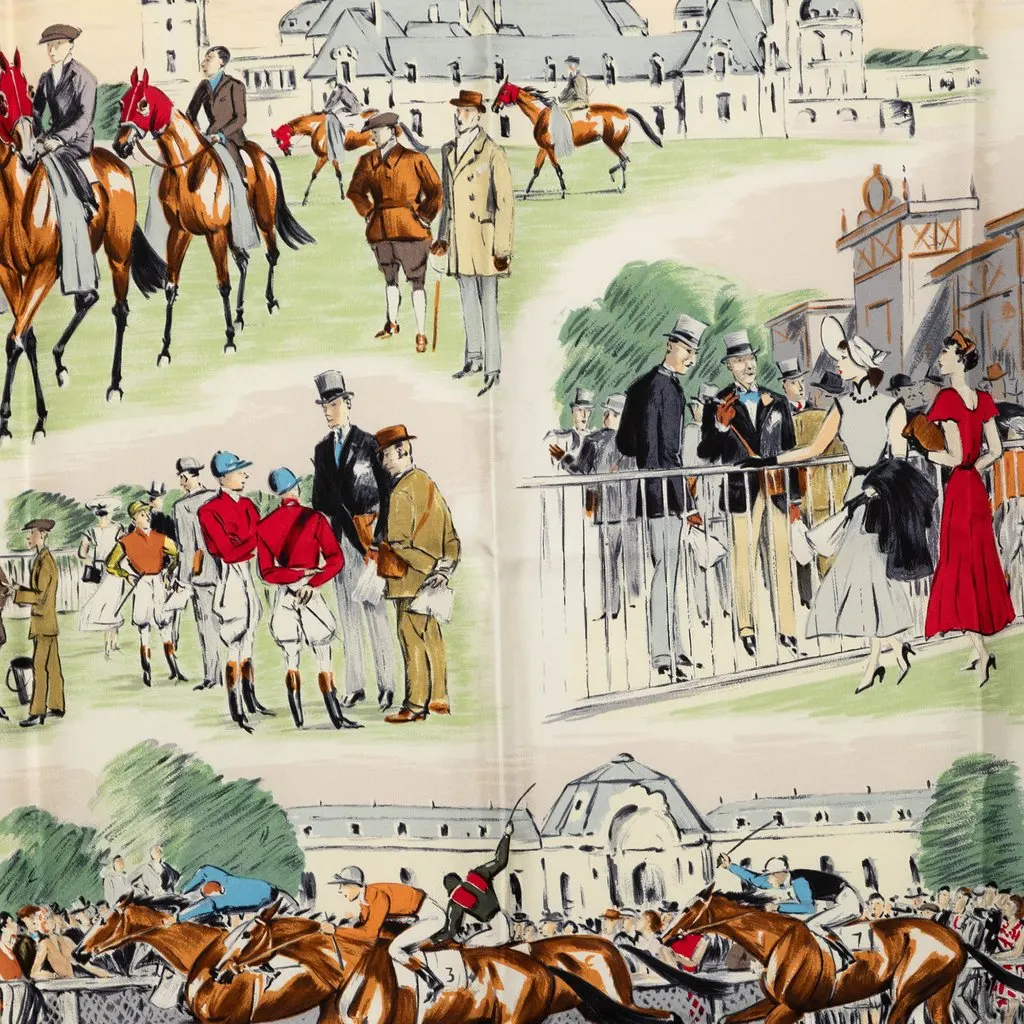 Hermès Champ de Courses a Chantilly Silk Scarf 90 Brown Silk Good - Back View