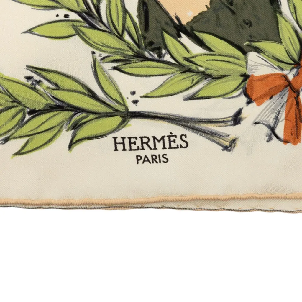 Hermès Champ de Courses a Chantilly Silk Scarf 90 Brown Silk Good - Inside View