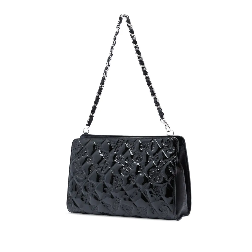 Chanel Quilted Patent Embossed Lucky Symbols Pochette Black Leather Very good - Back View