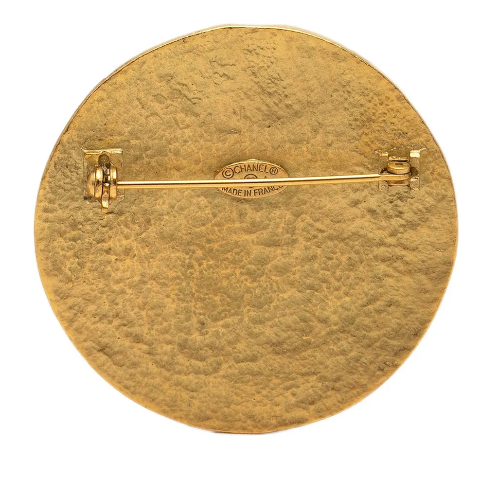 Chanel CC Gold Plated Round Pin Brooch Gold Metal Very good - Back View