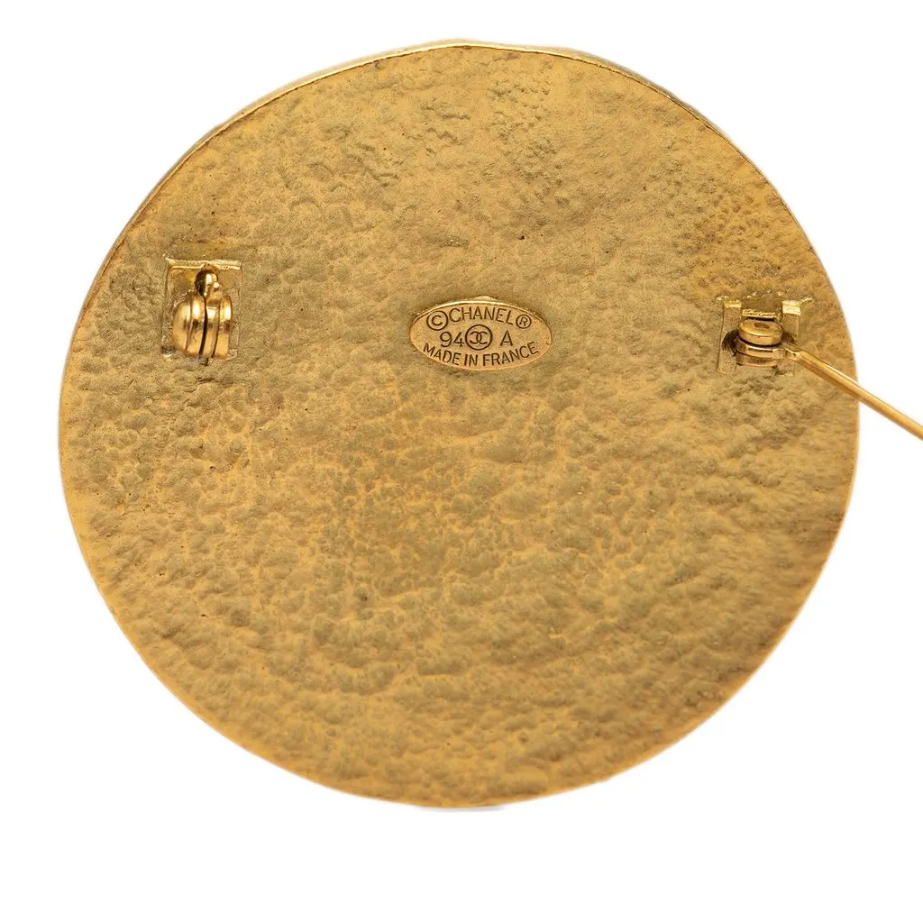 Chanel CC Gold Plated Round Pin Brooch Gold Metal Very good - Inside View