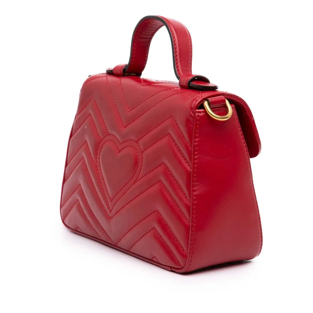 Gucci Mini GG Marmont Matelasse Leather Top Handle Bag Red Leather Very good - Back View