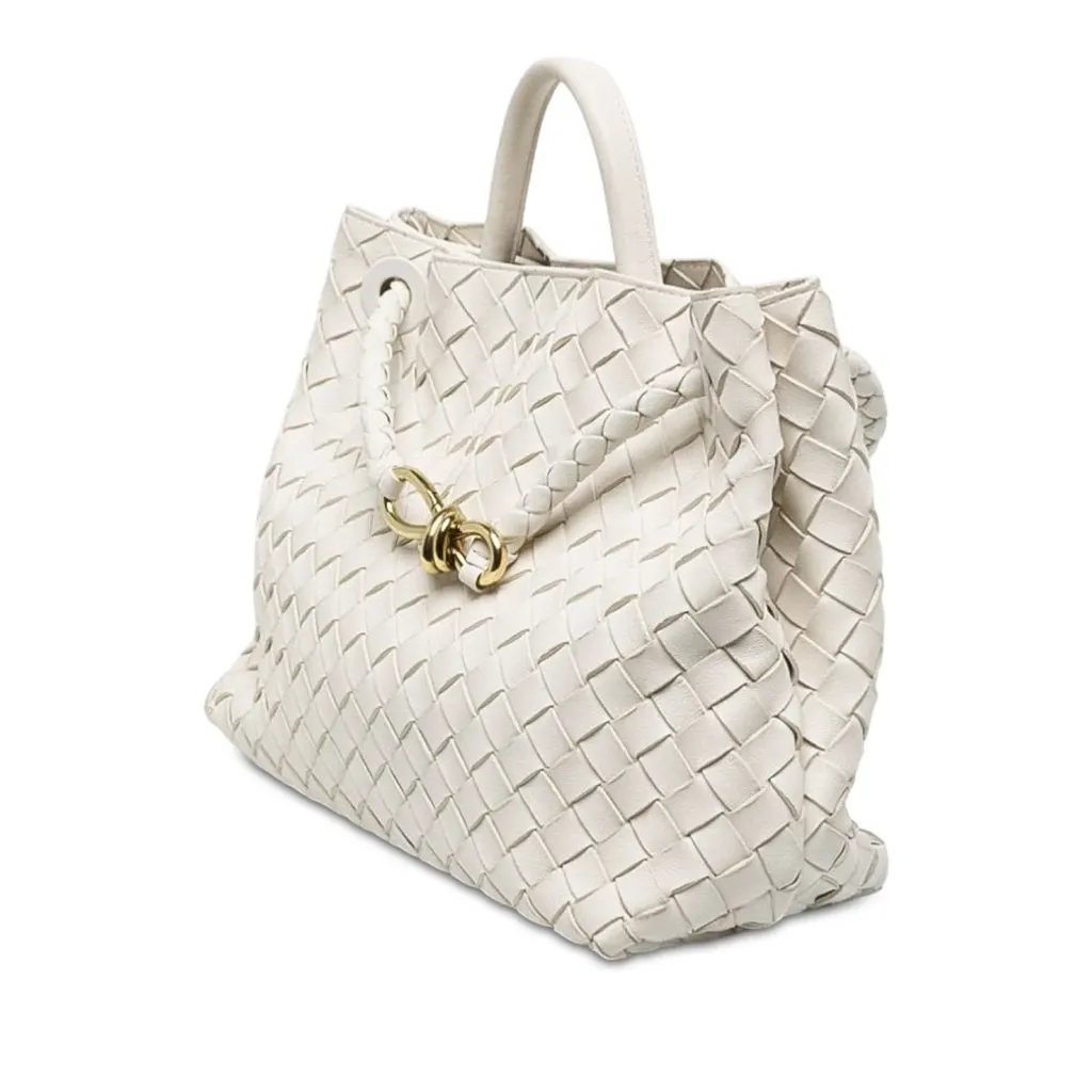 Bottega Veneta Medium Lambskin Intrecciato Andiamo Bag White Leather Very good - Back View