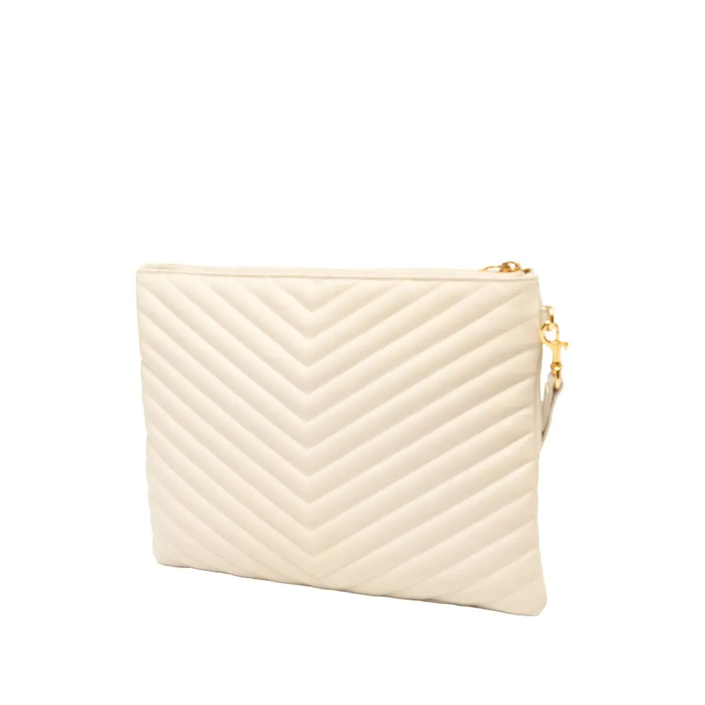 Saint Laurent Chevron Calfskin Monogram Tablet Pouch White Leather Very good - Back View
