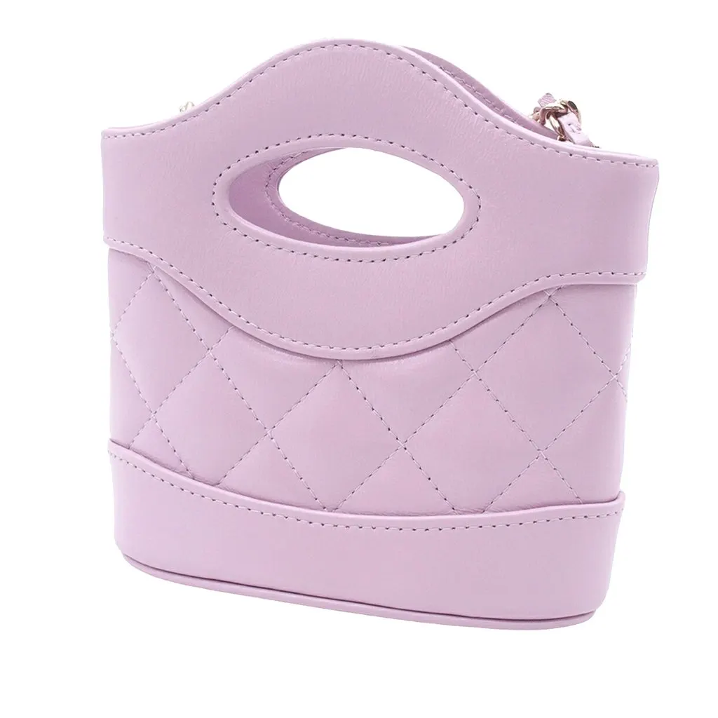 Chanel Micro Shiny Lambskin 31 Clutch with Chain Purple Leather Very good - Back View
