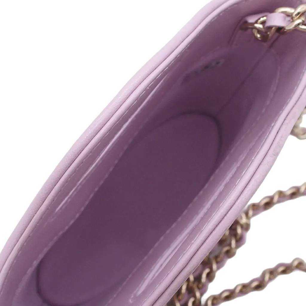 Chanel Micro Shiny Lambskin 31 Clutch with Chain Purple Leather Very good - Model View