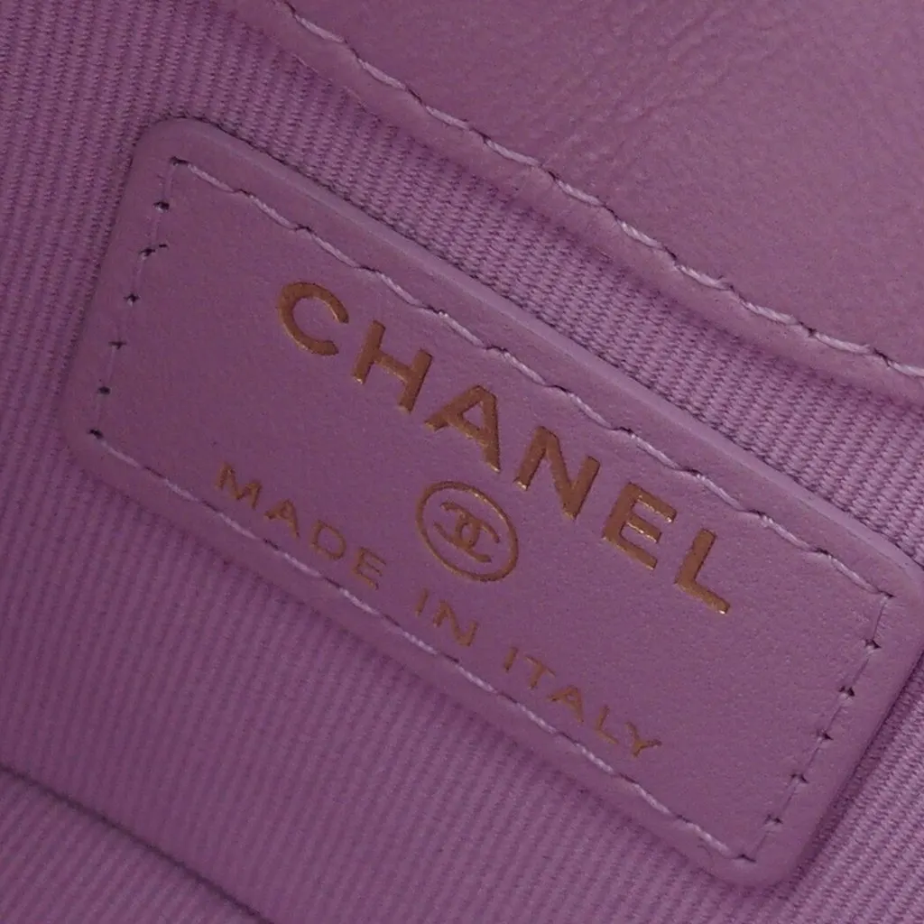 Chanel Micro Shiny Lambskin 31 Clutch with Chain Purple Leather Very good - Box View