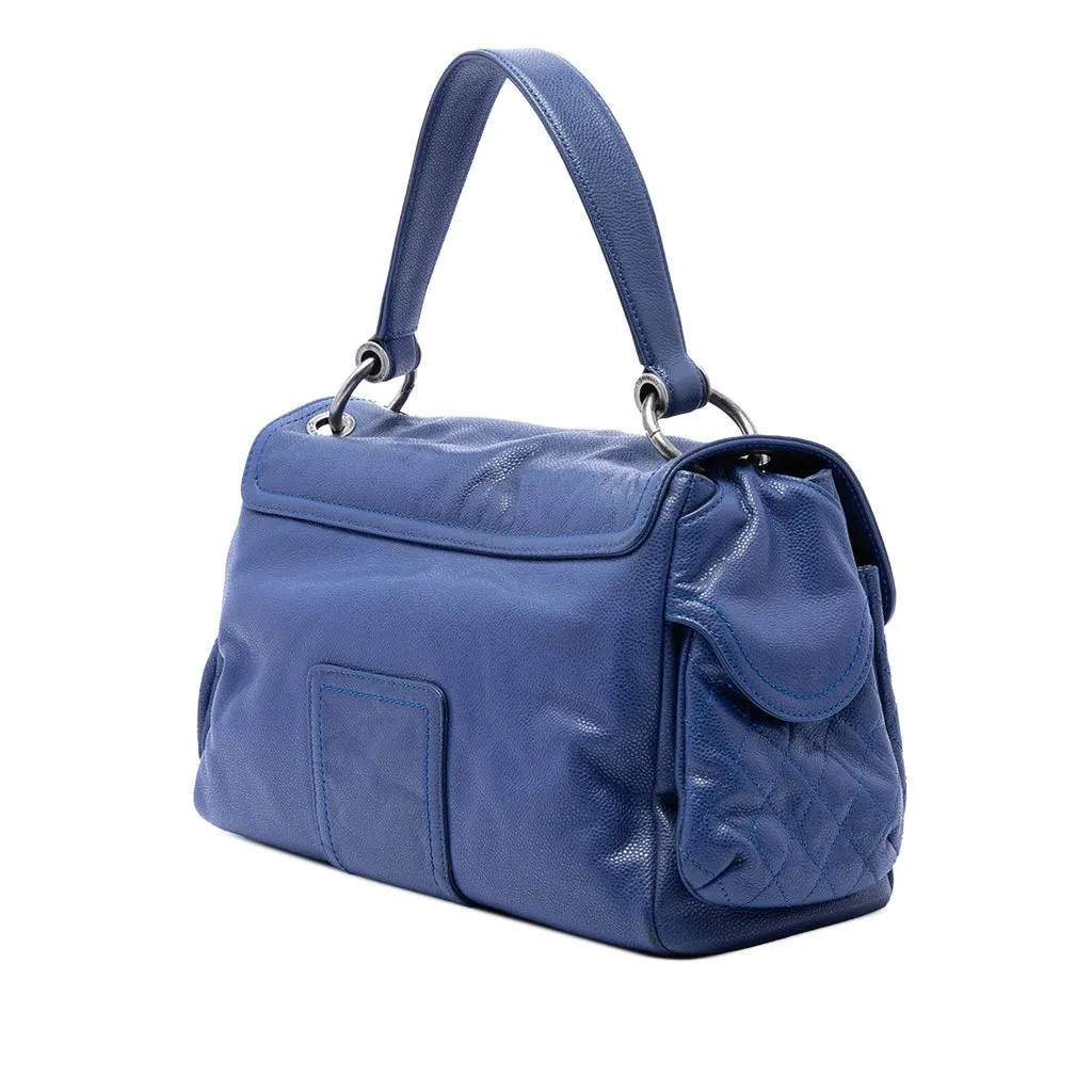 Chanel Glazed Caviar Coco Rider Multi Pocket Rider Flap Blue Leather Very good - Back View