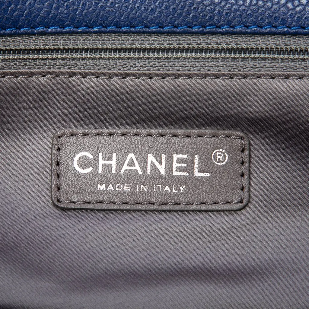 Chanel Glazed Caviar Coco Rider Multi Pocket Rider Flap Blue Leather Very good - Box View