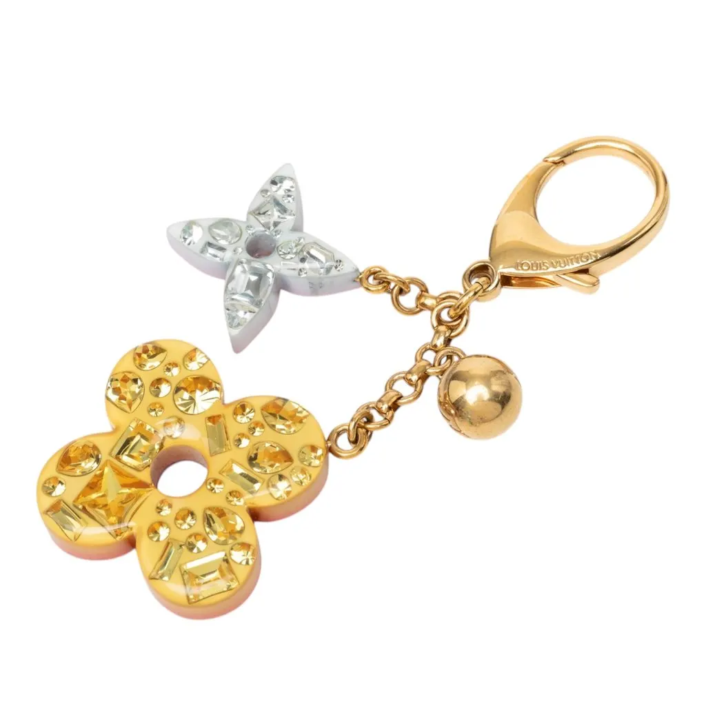 Louis Vuitton Gold Plated and Resin Glam Flower Bag Charm and Key Holder Gold Metal Very good - Back View
