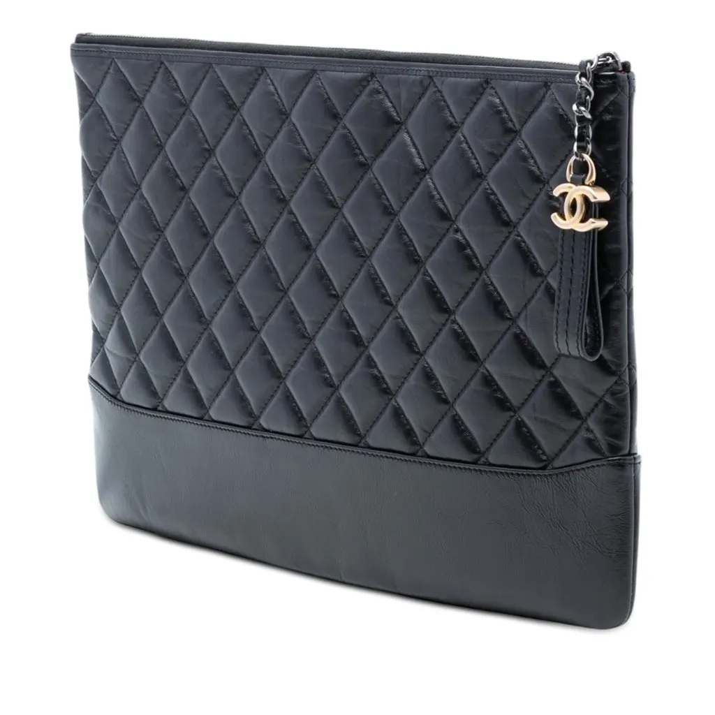 Chanel Large Aged Calfskin Gabrielle O Case Clutch Black Leather Very good - Back View