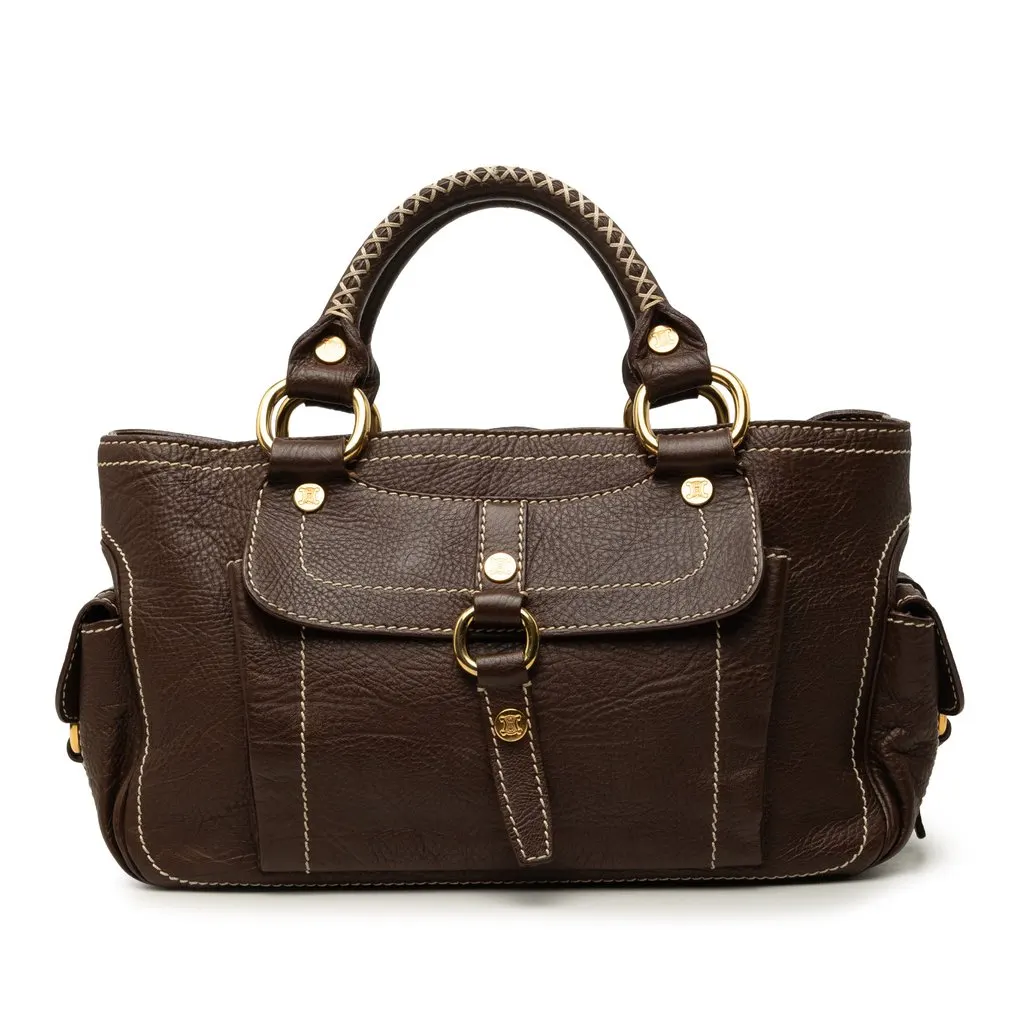 Celine Leather Boogie Handbag Brown Leather Good - Front View