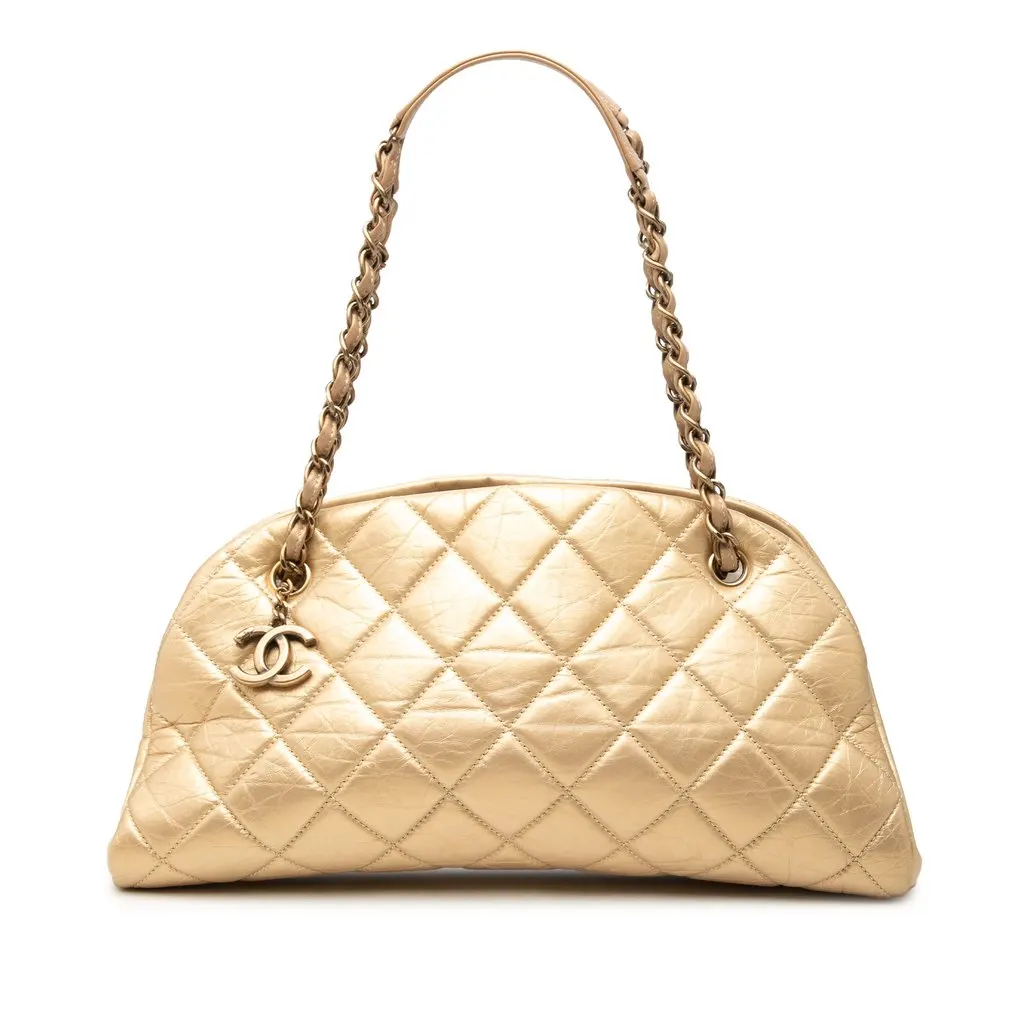 Chanel Medium Aged Calfskin Just Mademoiselle Bowling Bag Gold Leather Very good - Front View