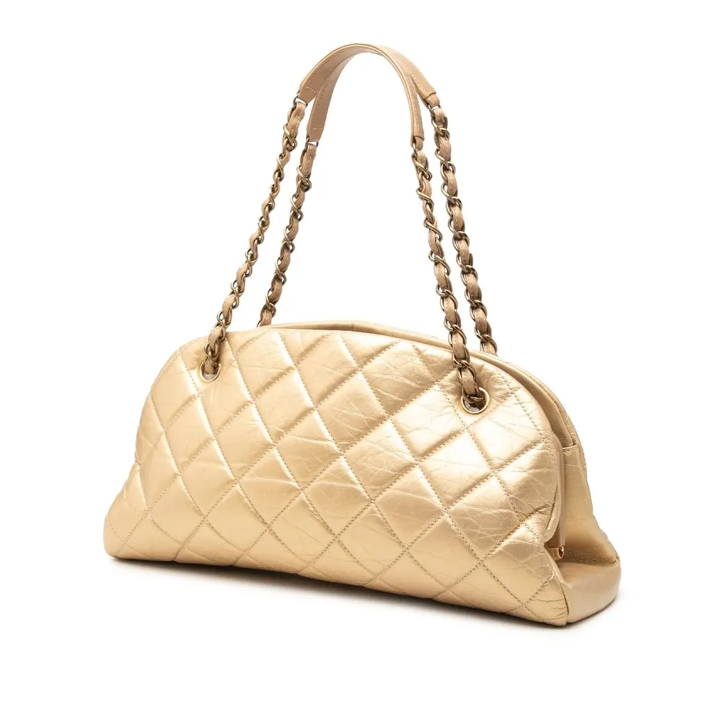 Chanel Medium Aged Calfskin Just Mademoiselle Bowling Bag Gold Leather Very good - Back View