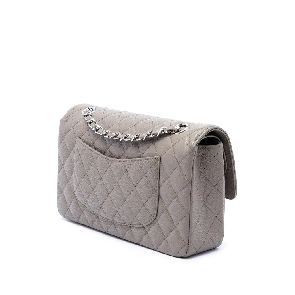 Chanel Medium Classic Caviar Double Flap Brown Leather Very good - Back View