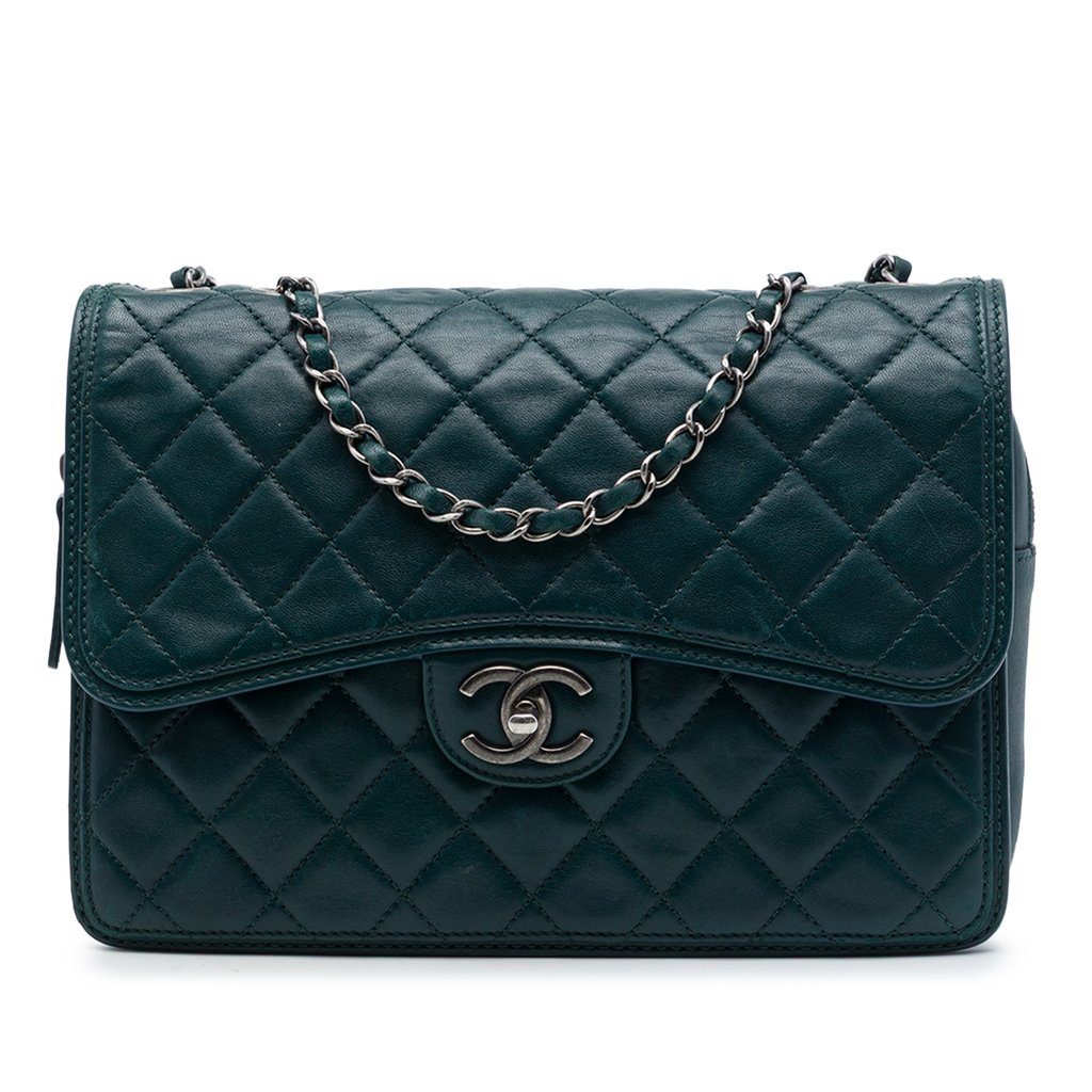 Chanel Large Quilted Lambskin Citizen Zip Flap Green Medium