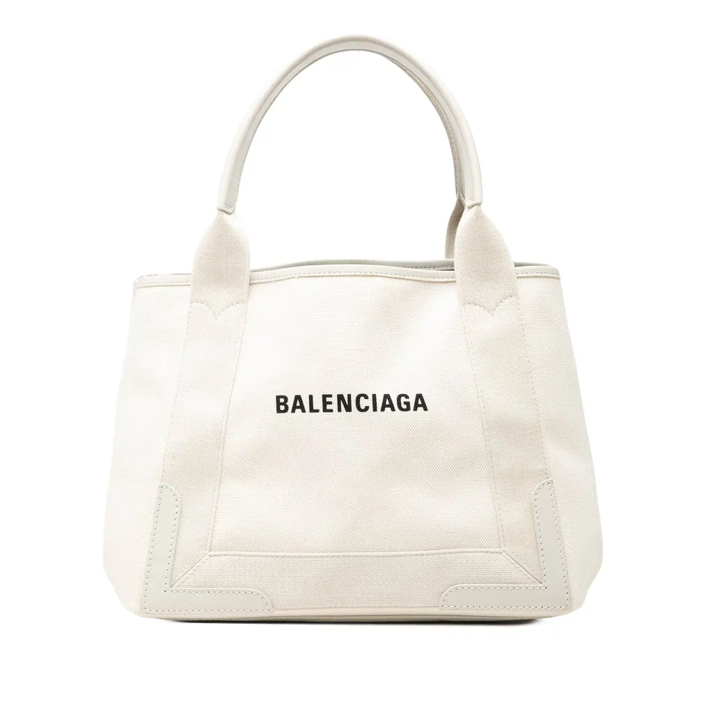 Balenciaga Canvas Navy Cabas Tote S White Very good - Front View