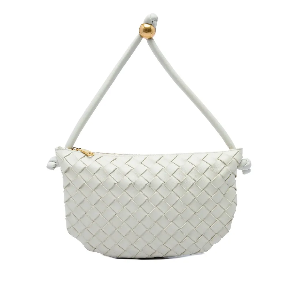 Bottega Veneta Small Lambskin Intrecciato Turn Pouch White Leather Very good - Front View