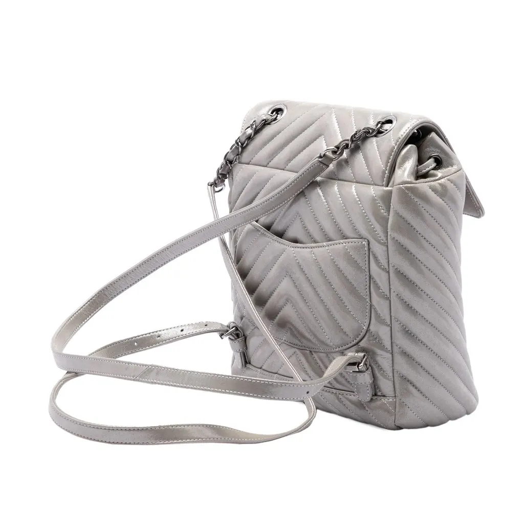 Chanel Small Chevron Iridescent Calfskin Urban Spirit Backpack Grey Leather Very good - Back View