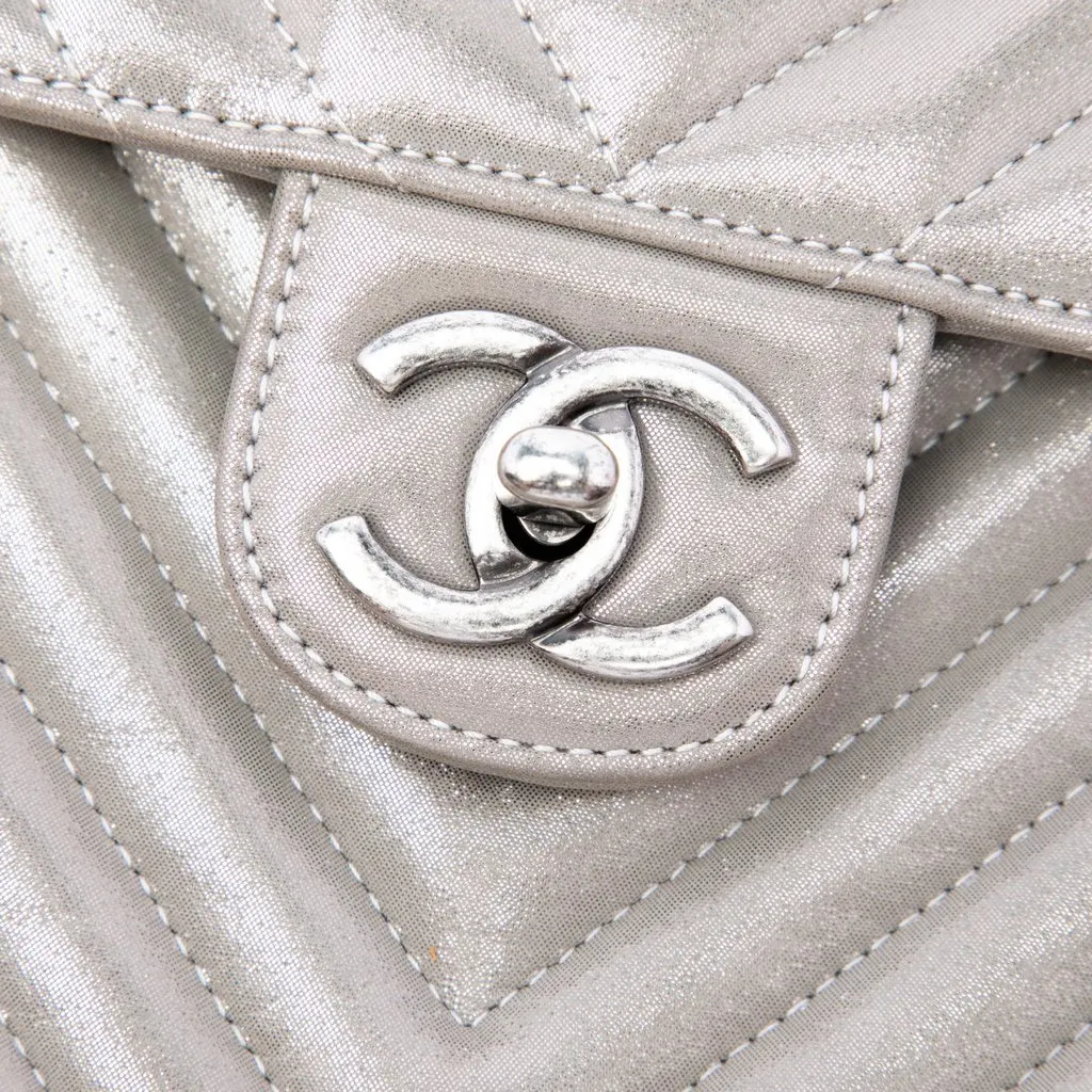 Chanel Small Chevron Iridescent Calfskin Urban Spirit Backpack Grey Leather Very good - Box View