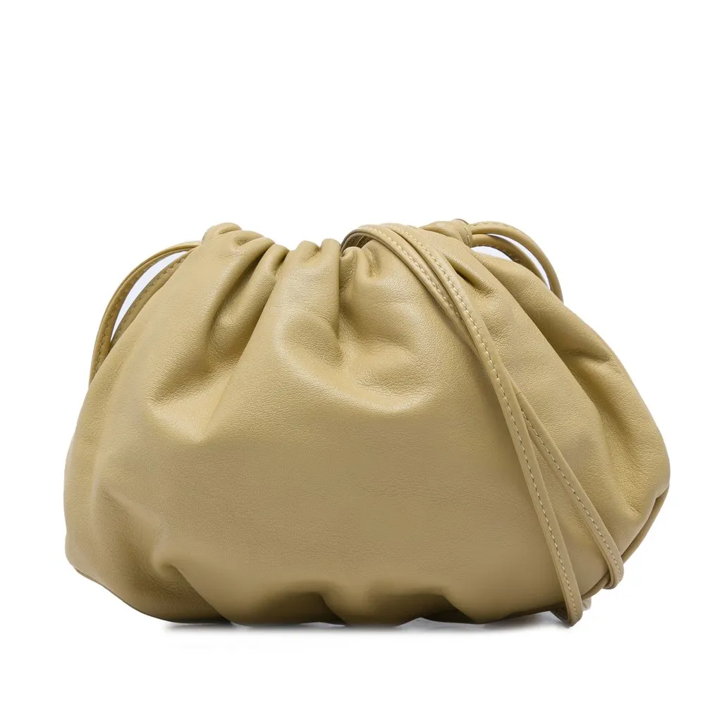 Bottega Veneta Lambskin The Mini Pouch Crossbody Beige Leather Very good - Front View