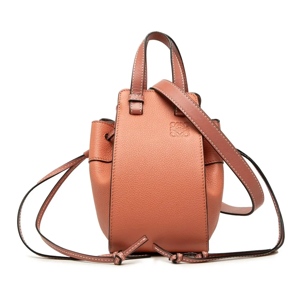 LOEWE Mini Grained Calfskin Drawstring Hammock Bag Orange Leather Very good - Front View