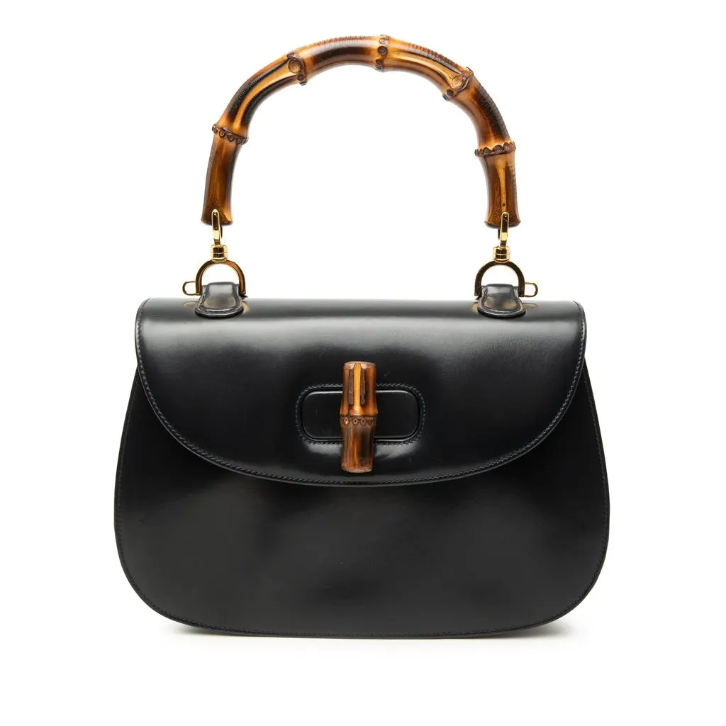 Gucci Calfskin Bamboo Night Black Leather Very good - Front View