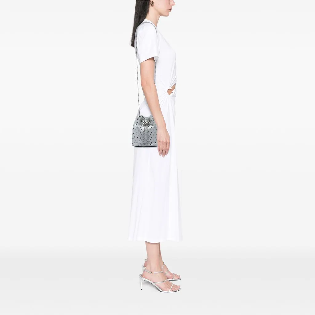 Chanel Small Metallic Chevron Lambskin Stud Wars Drawstring Bucket Bag Silver Leather Very good - Box View