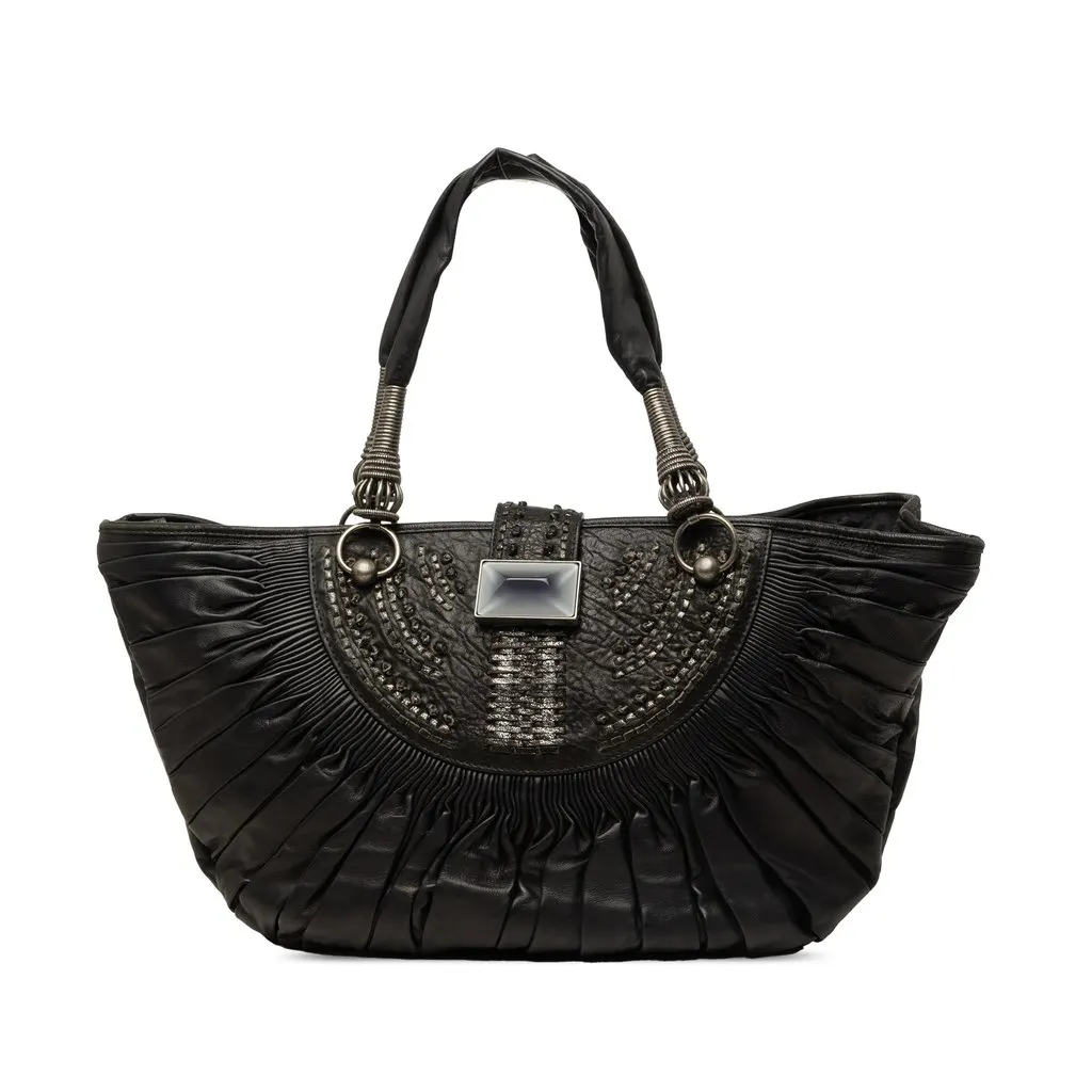 Dior Pleated Lambskin Plisse Basket Tote Black Leather Very good - Front View