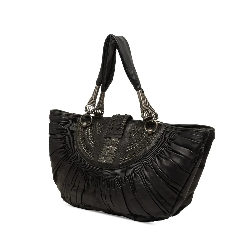 Dior Pleated Lambskin Plisse Basket Tote Black Leather Very good - Back View