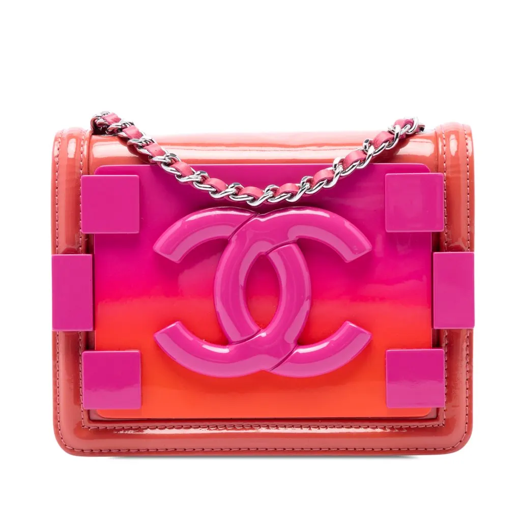 Chanel Mini Ombre Acrylic and Patent Boy Brick Flap Pink Leather Very good - Front View