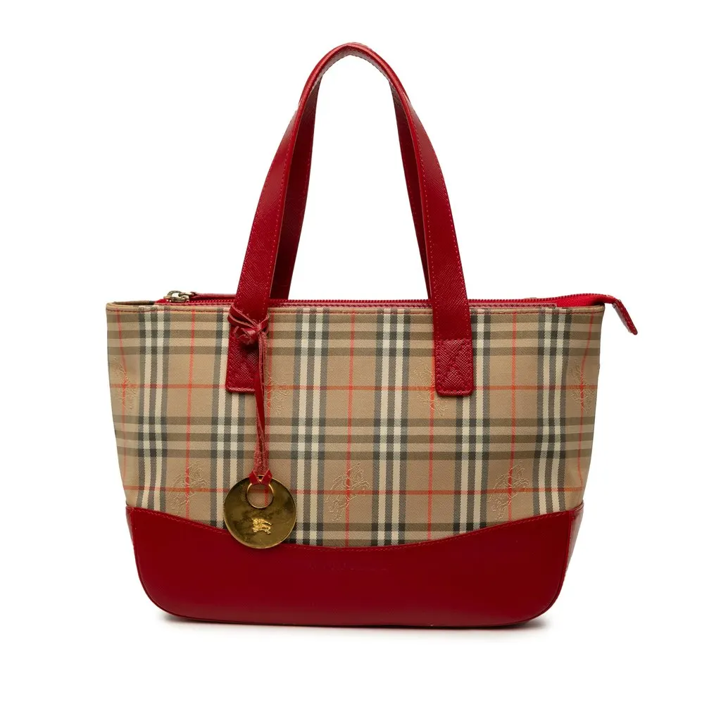 Burberry Haymarket Check Canvas Tote Beige Canvas Good - Front View