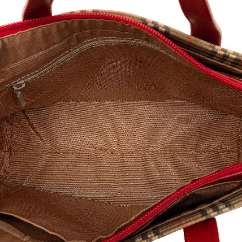 Burberry Haymarket Check Canvas Tote Beige Canvas Good - Model View