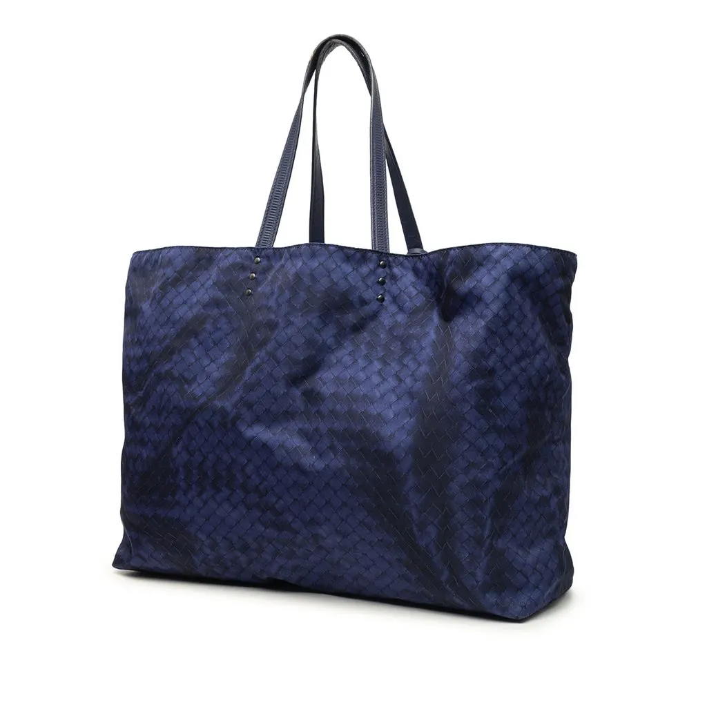 Bottega Veneta Nylon Intrecciolusion Tote Blue Polyamide Good - Back View