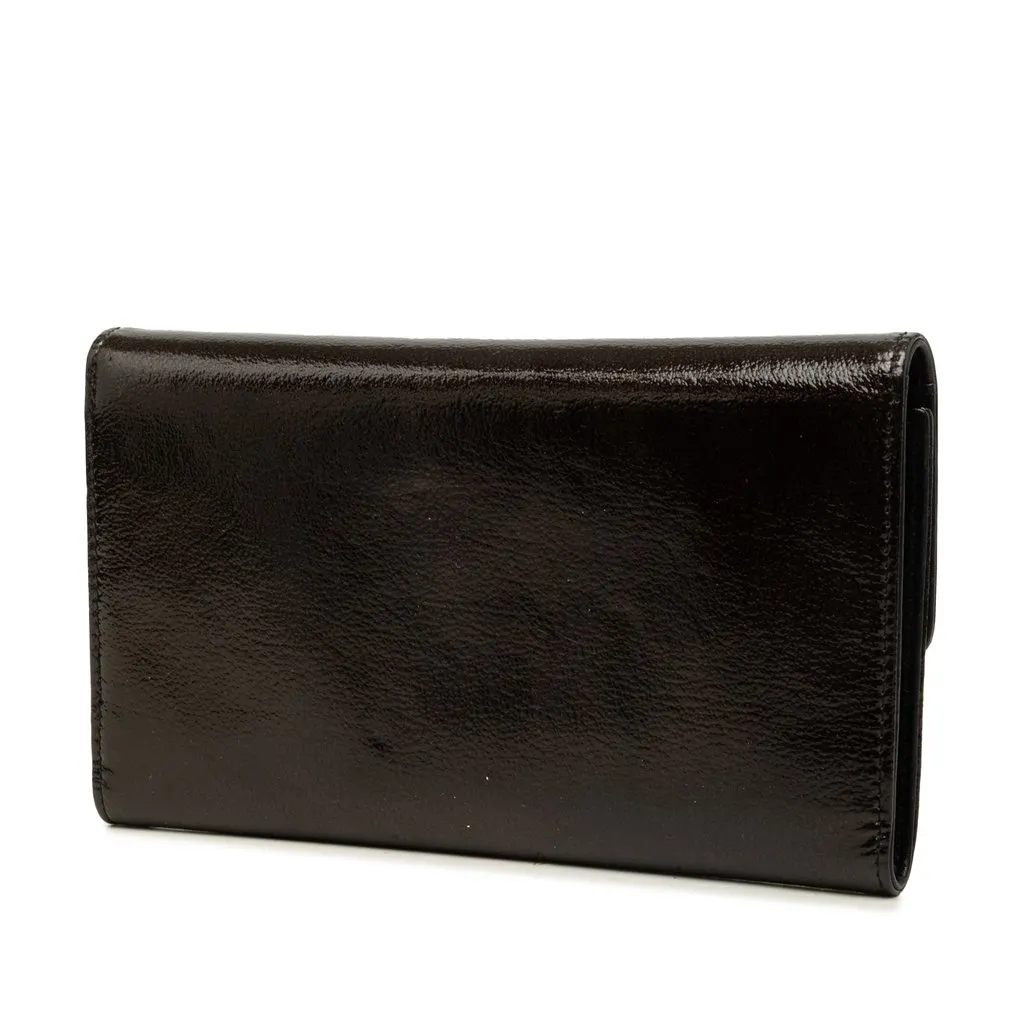 Chanel CC Patent Flap Long Wallet Black Leather Good - Back View