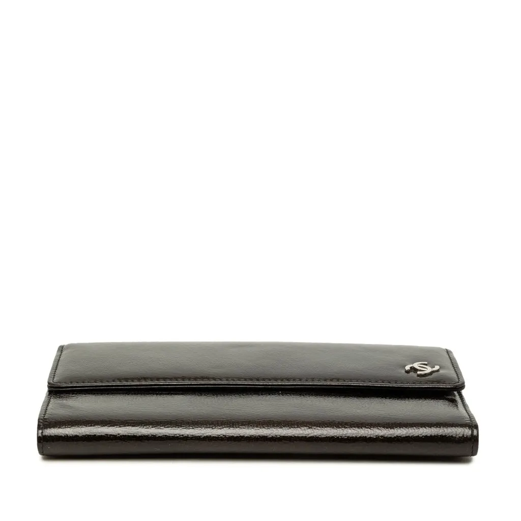 Chanel CC Patent Flap Long Wallet Black Leather Good - Inside View