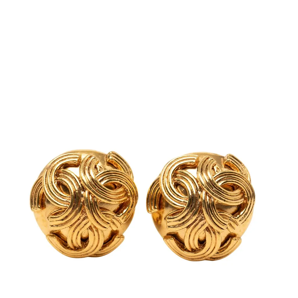 Chanel Triple CC Gold Plated Clip On Closure Gold Metal Very good - Front View