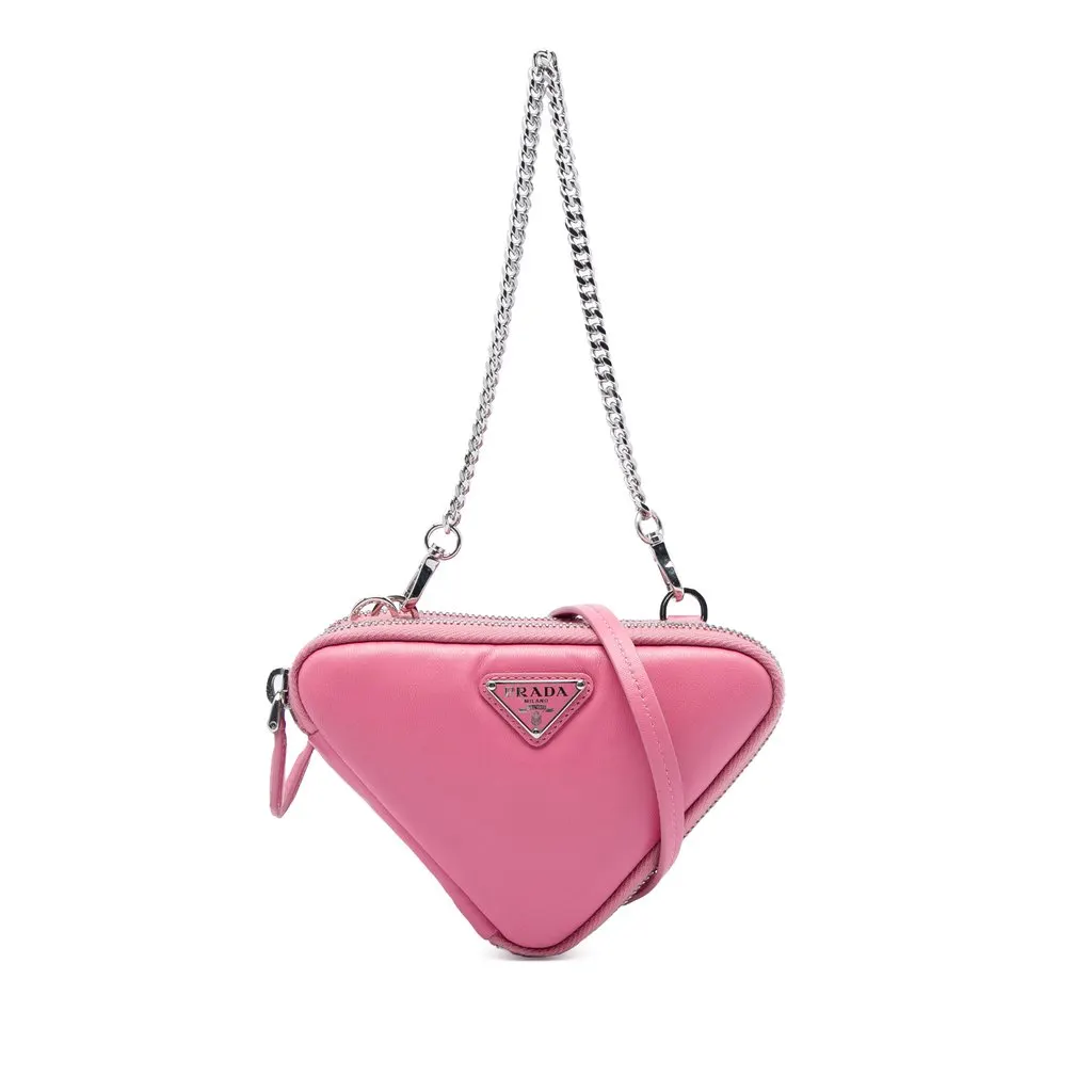 Prada Mini Soft Nappa Triangle Pouch Pink Leather Very good - Front View