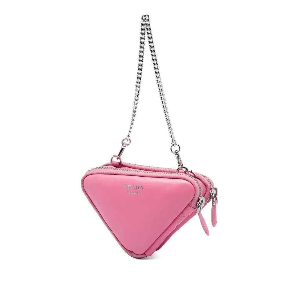 Prada Mini Soft Nappa Triangle Pouch Pink Leather Very good - Back View
