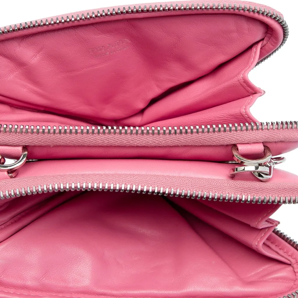 Prada Mini Soft Nappa Triangle Pouch Pink Leather Very good - Model View