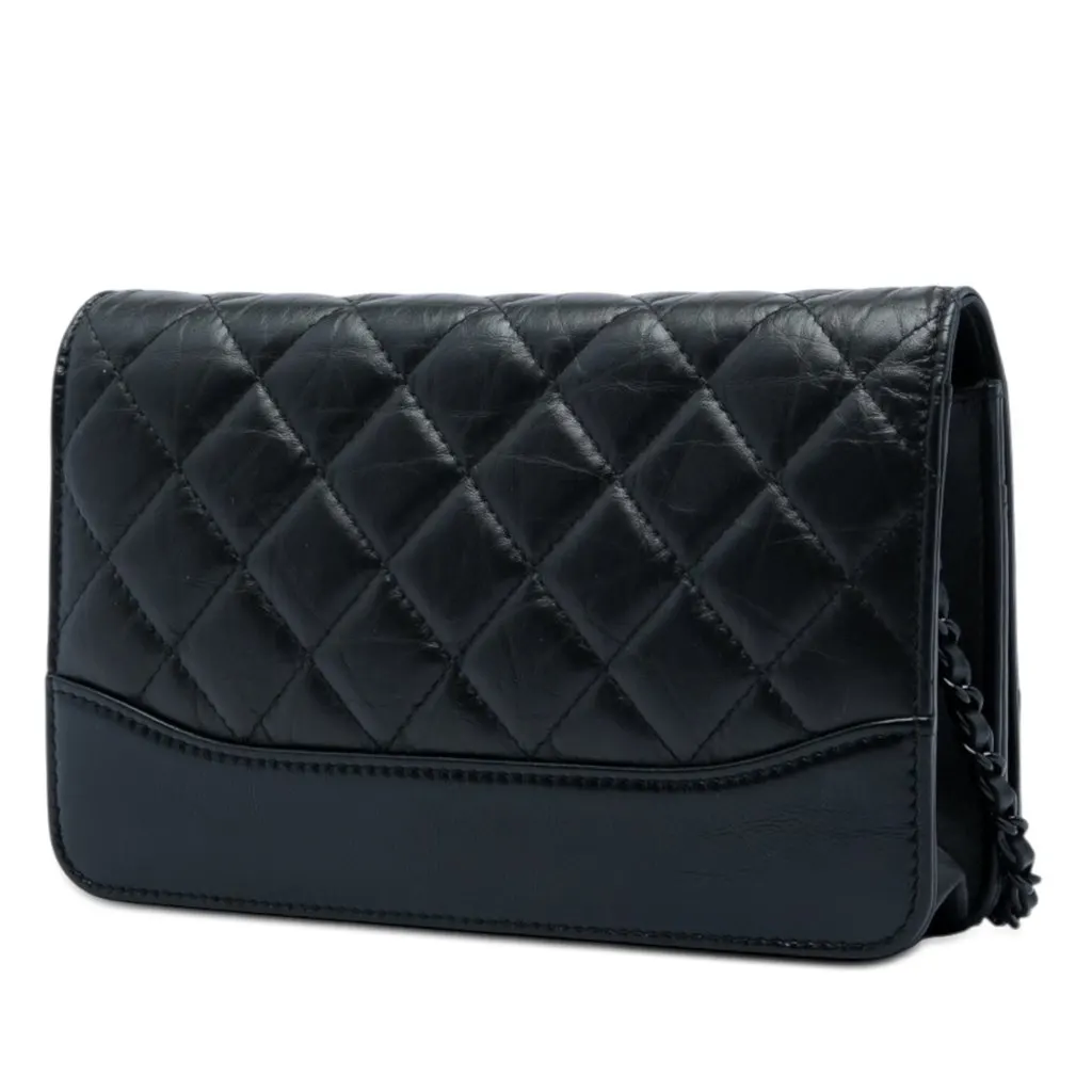 Chanel Quilted Aged Calfskin So Black Gabrielle Wallet On Chain Black Leather Very good - Back View