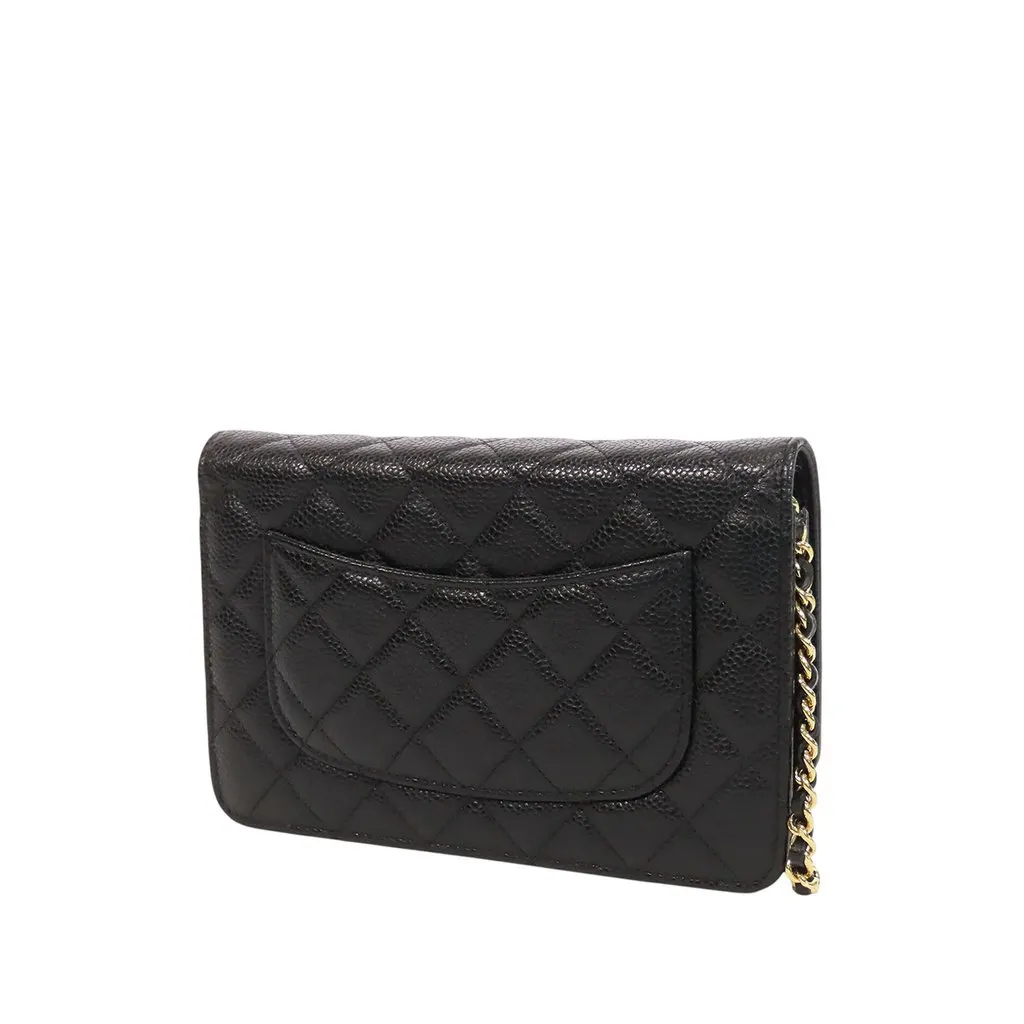 Chanel CC Quilted Caviar Wallet on Chain Black Leather Very good - Back View