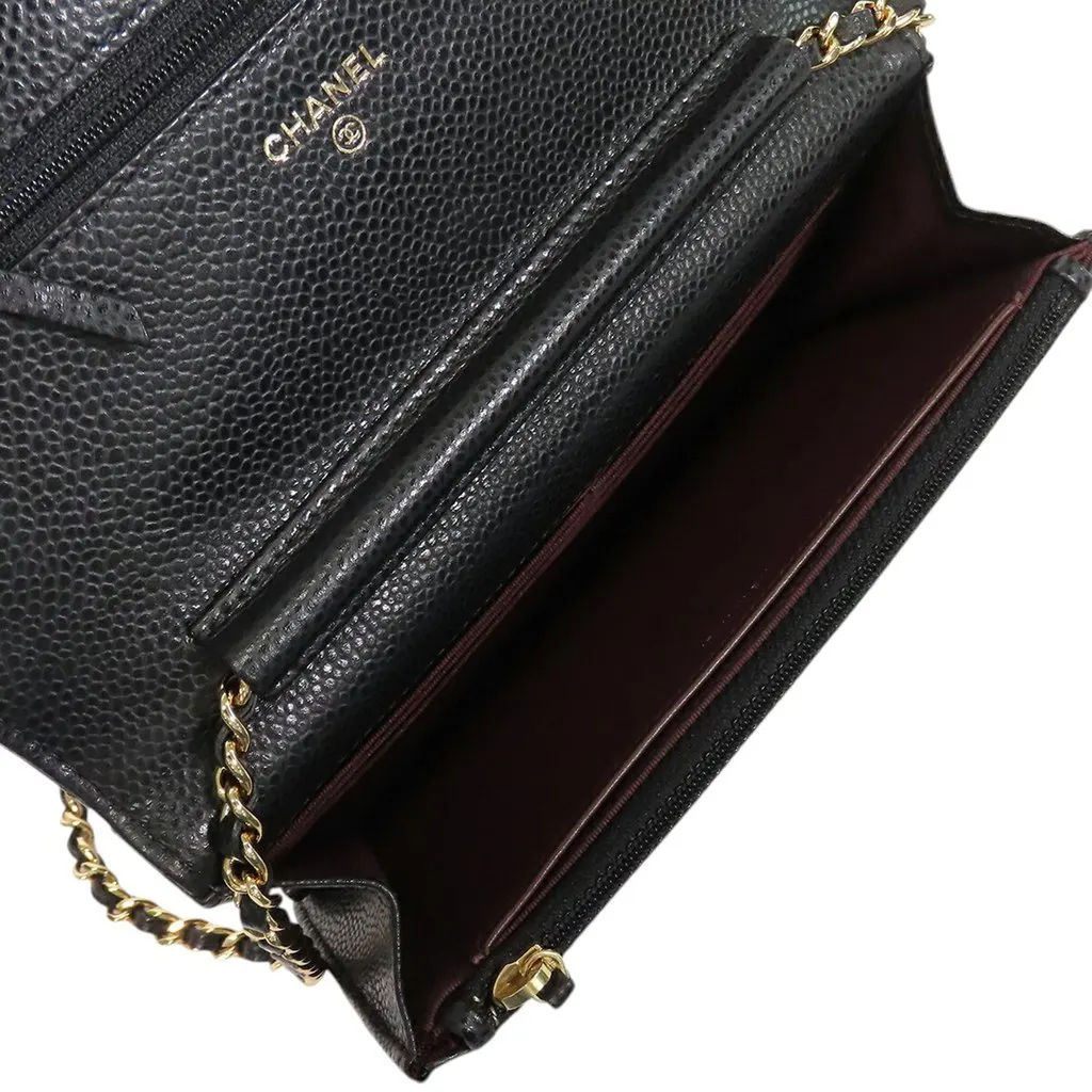 Chanel CC Quilted Caviar Wallet on Chain Black Leather Very good - Model View