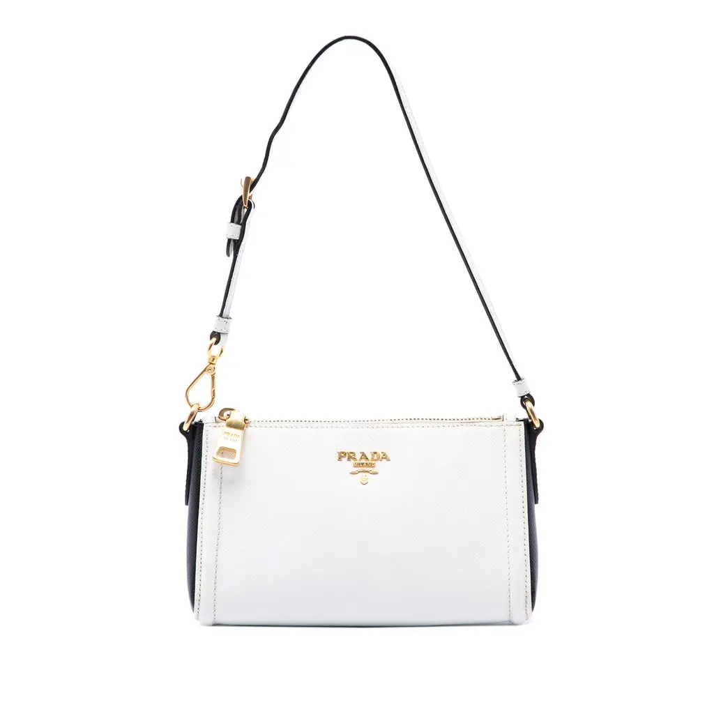Prada Saffiano Lux Pochette White Leather Good - Front View