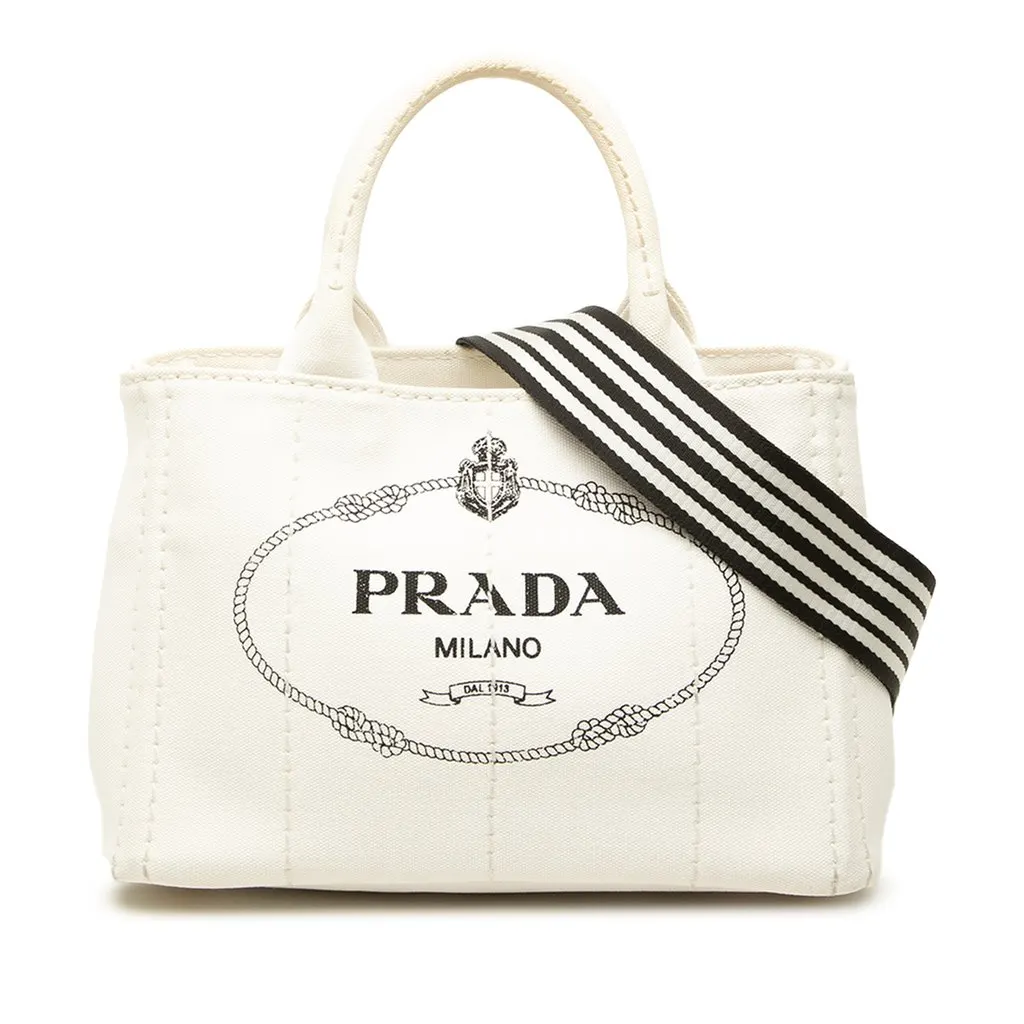Prada Small Canvas Canapa Logo Tote White Canvas Very good - Front View